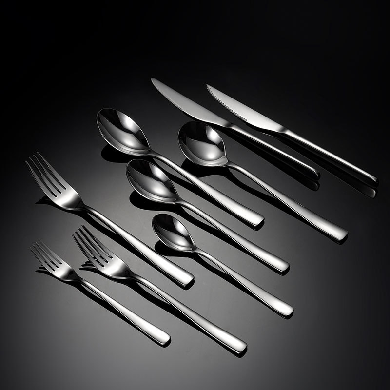 304 Stainless Steel Knife Fork Spoon Set Hotel Heavy Cutlery with Square Handle