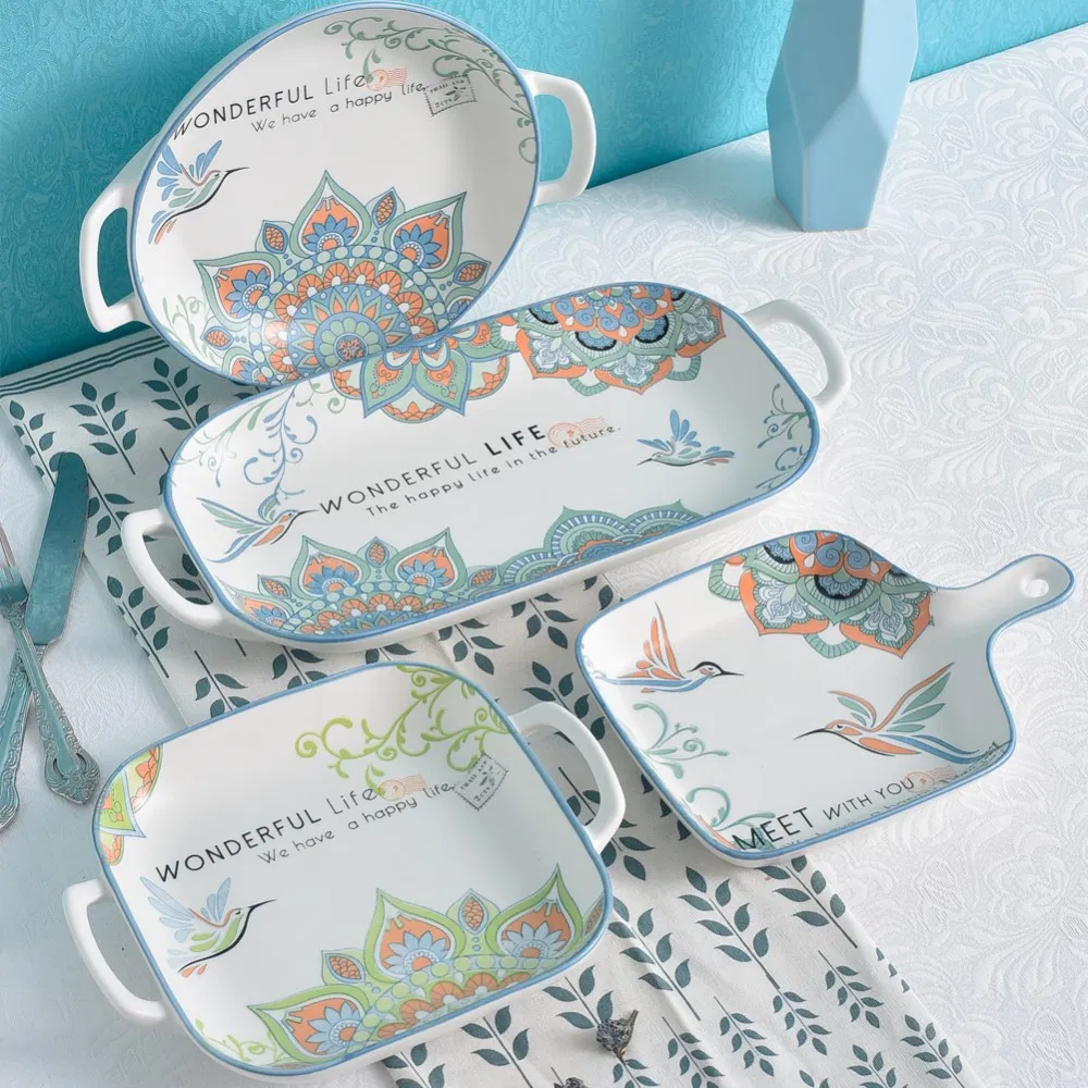 12/16/18 PCS Porcelain Tableware Printing Design Ceramic Dinner Plate Bowl Dinnerware Sets Suitable for 4/6 People