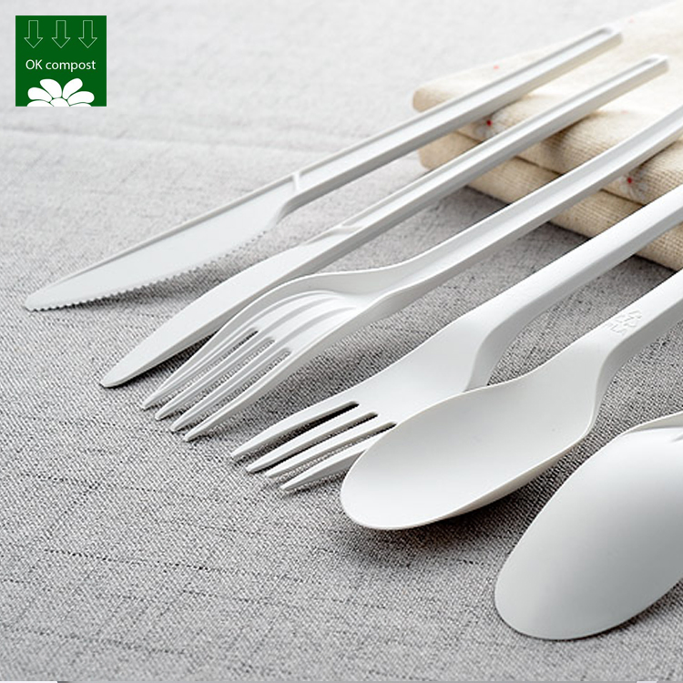 Custom PLA Compostable Cutlery Biodegradable Disposable Tableware Fork Spoon with Set