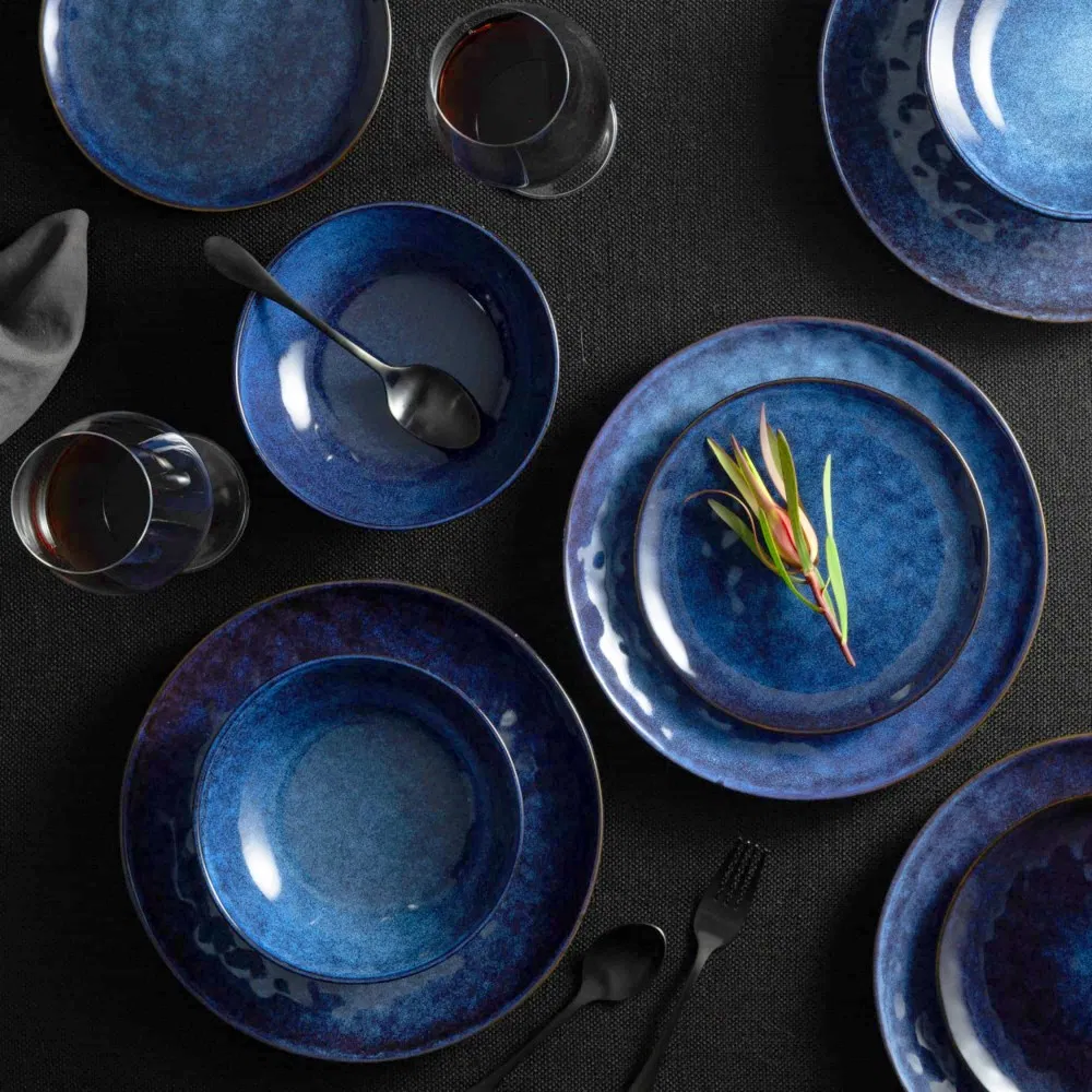 12/16/18 PCS Porcelain Tableware Printing Design Ceramic Dinner Plate Bowl Dinnerware Sets Suitable for 4/6 People