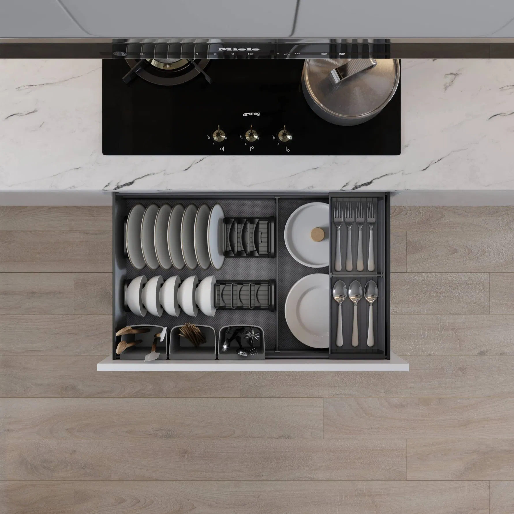 Kitchen Storage System Pull out Drawer Dishes Organizer