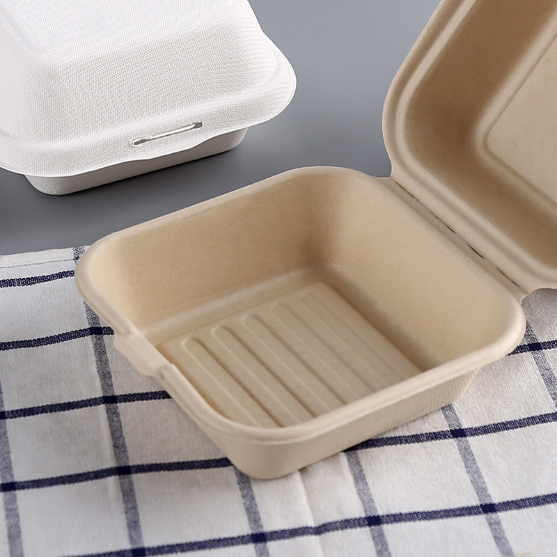 Hot Sale Biodegradable Sugarcane Bagasse Clamshell Take Away Disposable Food Container Tableware