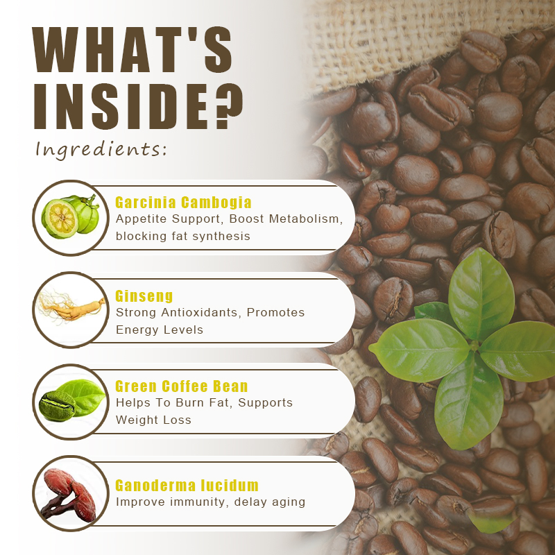 OEM/ODM Weight Loss Herbal Instant Weight Loss Slim Fat Burn Green Coffee Collagen Slimming Coffee with Vitamins