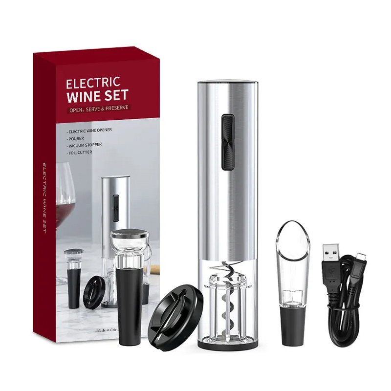 Wholesale 4 in 1 Stainless Steel Electric Wine Bottle Opener Corkscrew Promotional Gift Set Barware