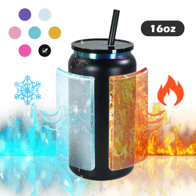 Rainbow Plated 16oz Stainless Steel Mug with Lid and Straw for Laser Engraving Powder Coated Tumbler Beer Can Shaped Drinkware