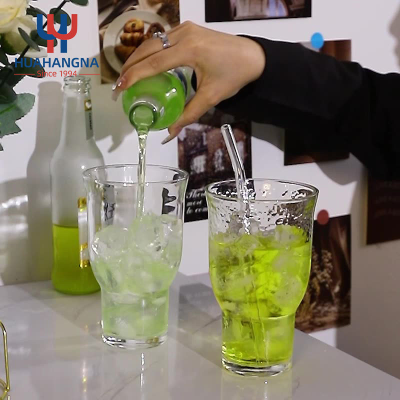 Large Capacity Vintage Wide-Mouth Glass Cup for Iced American Coffee Soda Bubble Water Cold Drinks Fruit Tea-Niched Drinkware