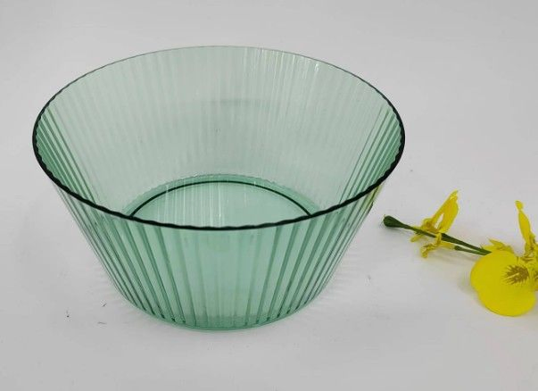 Elegant Green Ribbed Glass Serving Bowl and Tumbler Set Tableware