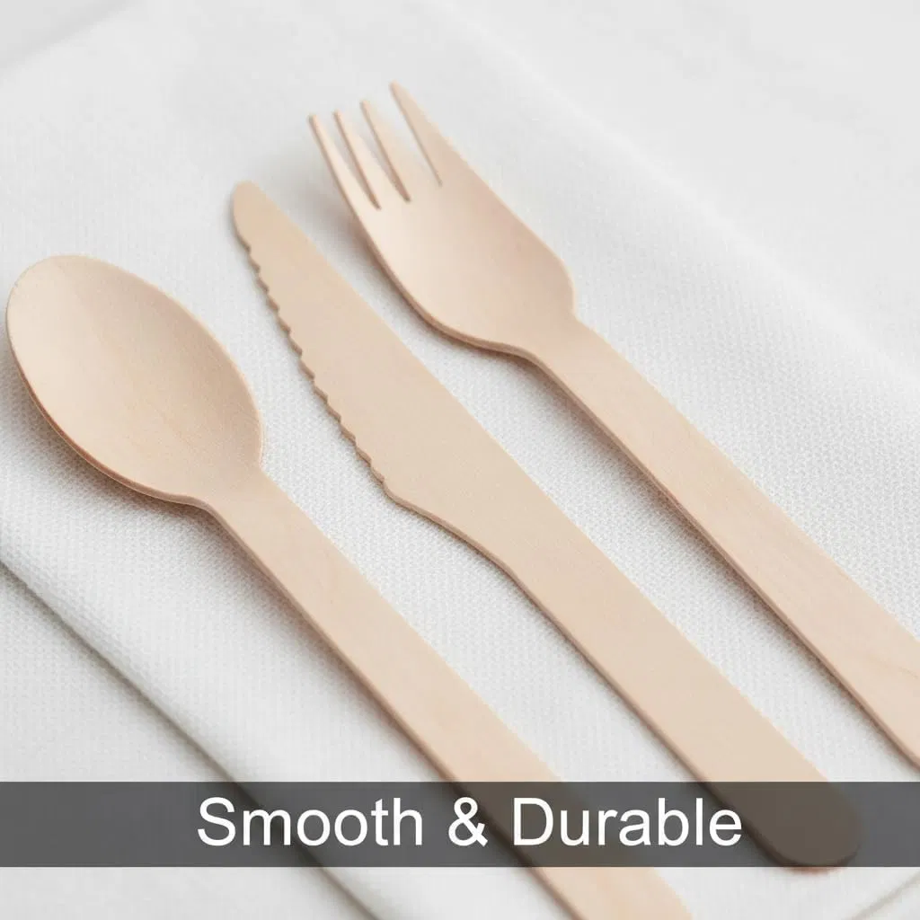 Wholesale Biodegradable Custom Disposable Eco-Friendly Birch Wood Knife, Fork and Spoon Cutlery Wooden Cutlery