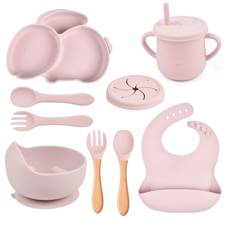 Silicone Dinner Plate Bowl and Spoon Silicone Baby Feeding Set Baby Tableware