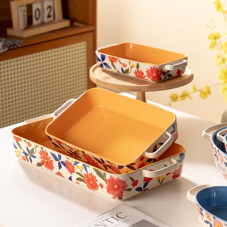 3 - Piece Household Ceramic Baking Tray Set, Rectangular &amp; Oval Bakeware for Microwave Oven, Non - Stick Tableware for Baking Roasting Serving, Perfect for Home