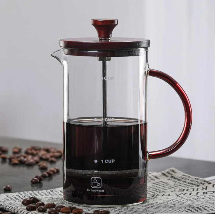 Large Capacity Tea Coffee Maker Stainless Steel Drinkware Maker French Press Glass Wooden Lid