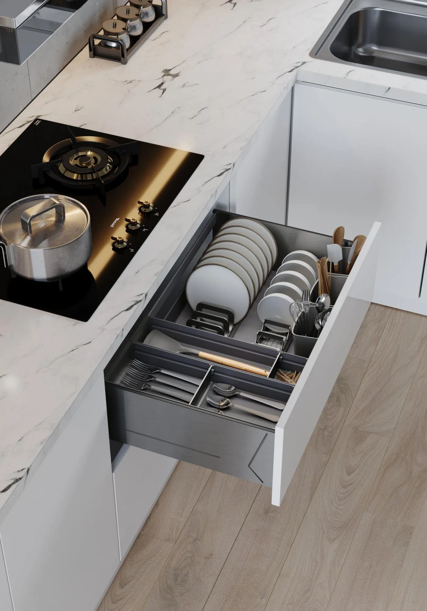 Kitchen Storage System Pull out Drawer Dishes Organizer