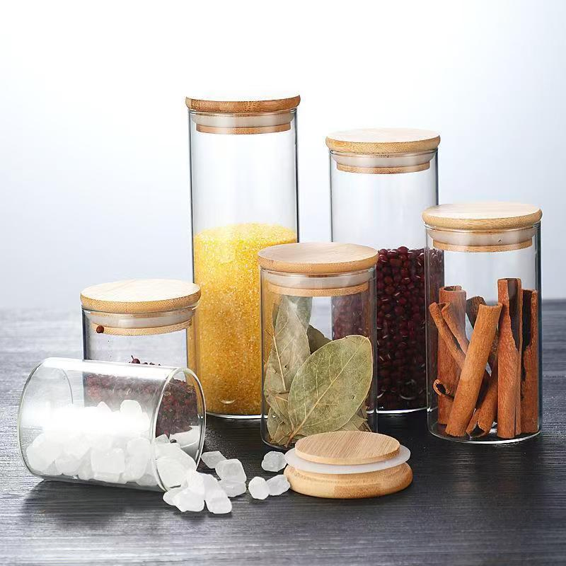 Environmental Kitchen Clear Glass Food Storage Jars Container with Airtight Bamboo Lid