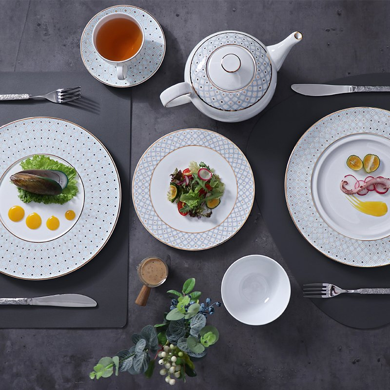 Restaurant Dinnerware Blue Bone China Dinner Set Fine Tableware for Hospitality