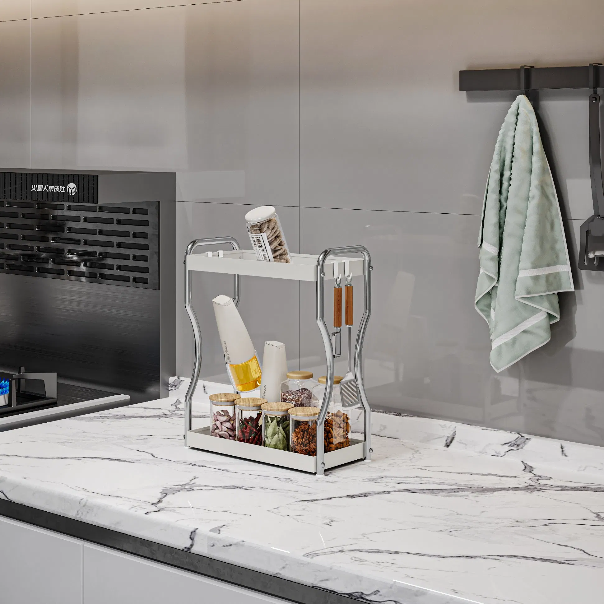 Stylish Kitchen Tool Organizer: Efficient Spice Storage Unit Design