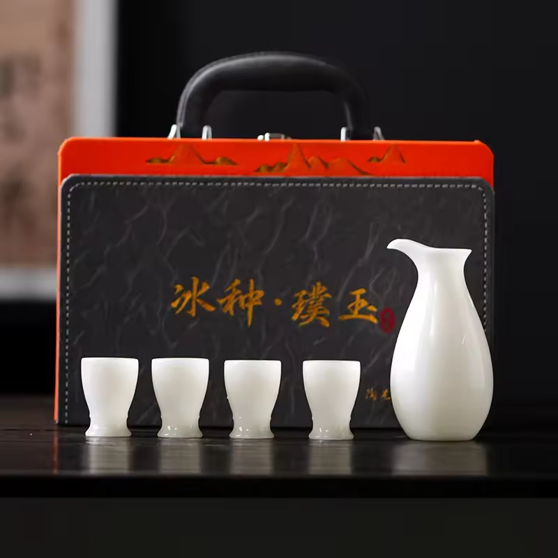 Chinese Jade Wine Pot High-End Jade Dinnerware Coffee Wine Set Luxury Gifts Sets Cup Drinkware