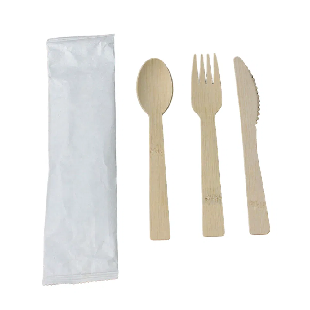 High Quality Disposable Biodegradable Natural Bamboo Cutlery Fork Spoon Knife Set