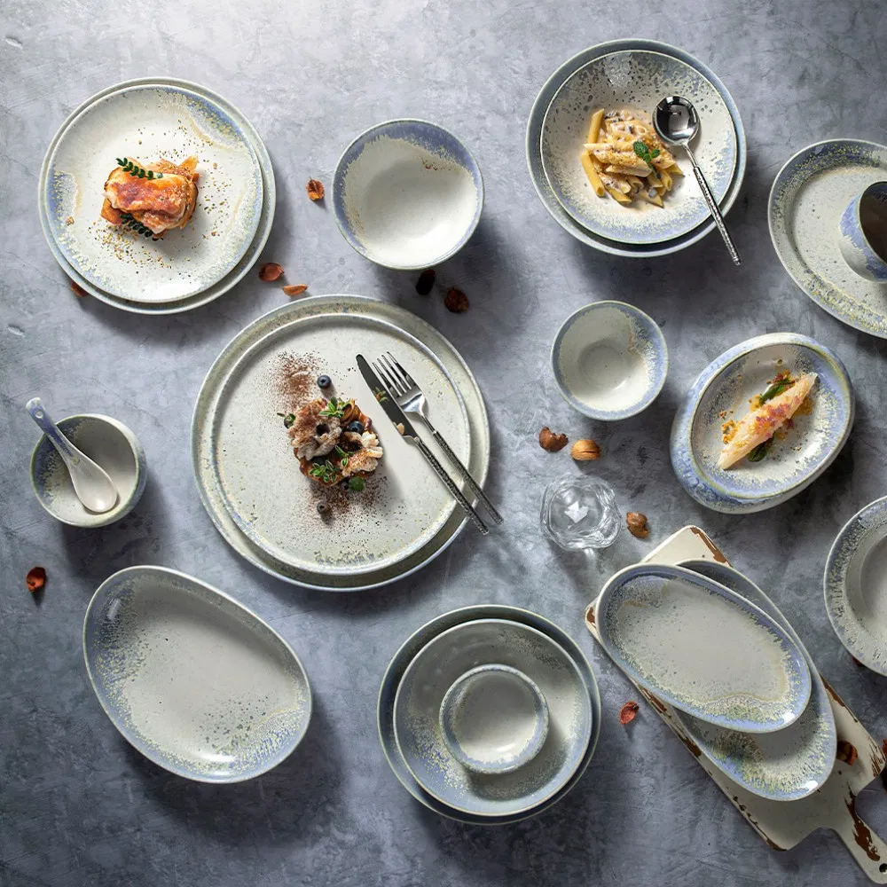 12-Piece Set of Stone-Patterned Ceramic Tableware with High-Quality Modern Design