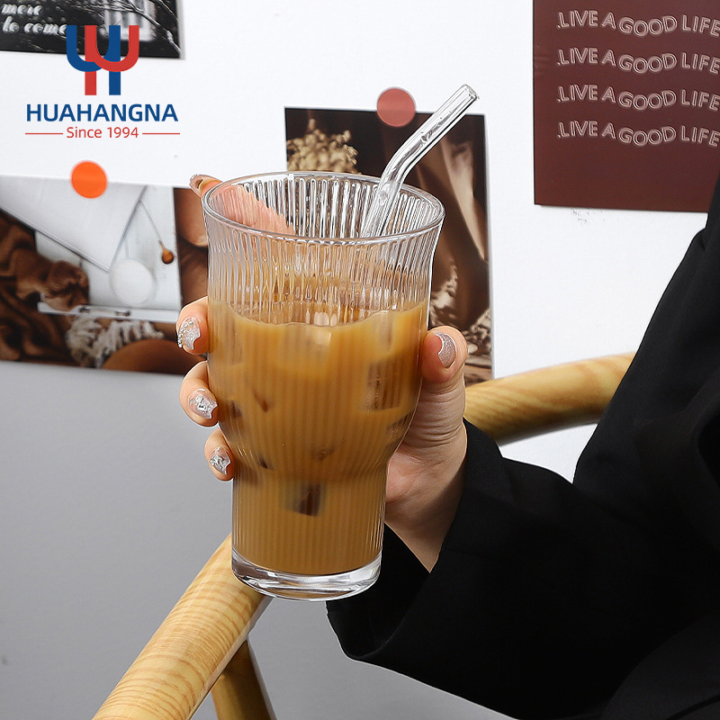 Large Capacity Vintage Wide-Mouth Glass Cup for Iced American Coffee Soda Bubble Water Cold Drinks Fruit Tea-Niched Drinkware