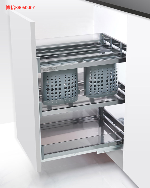 Kitchen Hardware Aluminium and Glass Base Unit Storage Pull-out Basket Organizing Storage Basket Sauces Seasoning Storage Holder Kitchen Cabinet Organizer