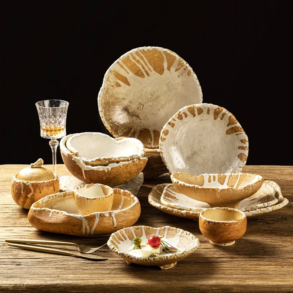 12-Piece Set of Stone-Patterned Ceramic Tableware with High-Quality Modern Design