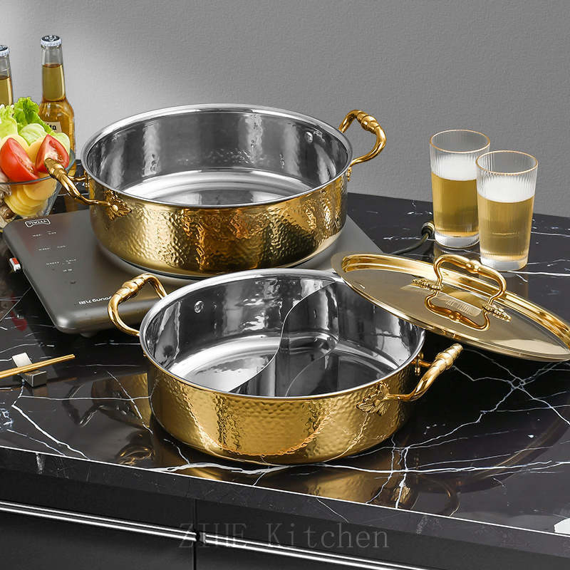 Stainless Steel Golden Double Ear Commercial Induction Cooker and Household Cookware