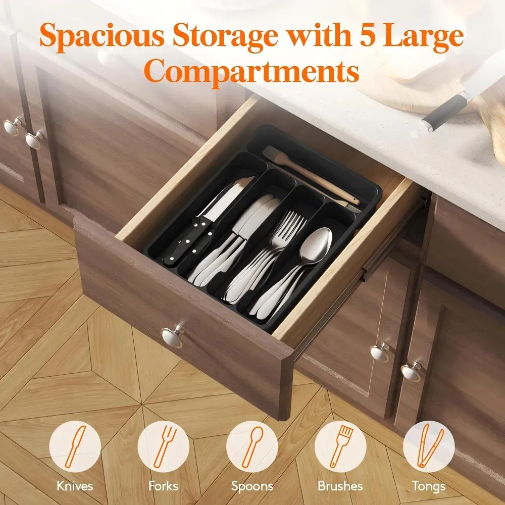 Stylish Plastic Drawer Organizer with 5 Compartments for Kitchen Utensils