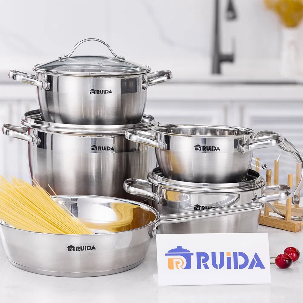 9PCS G Shape Glass Lid Wire Handle Stainless Steel Cookware Set