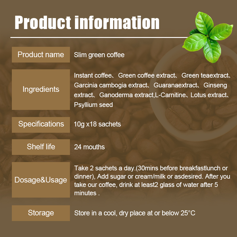 OEM/ODM Weight Loss Herbal Instant Weight Loss Slim Fat Burn Green Coffee Collagen Slimming Coffee with Vitamins