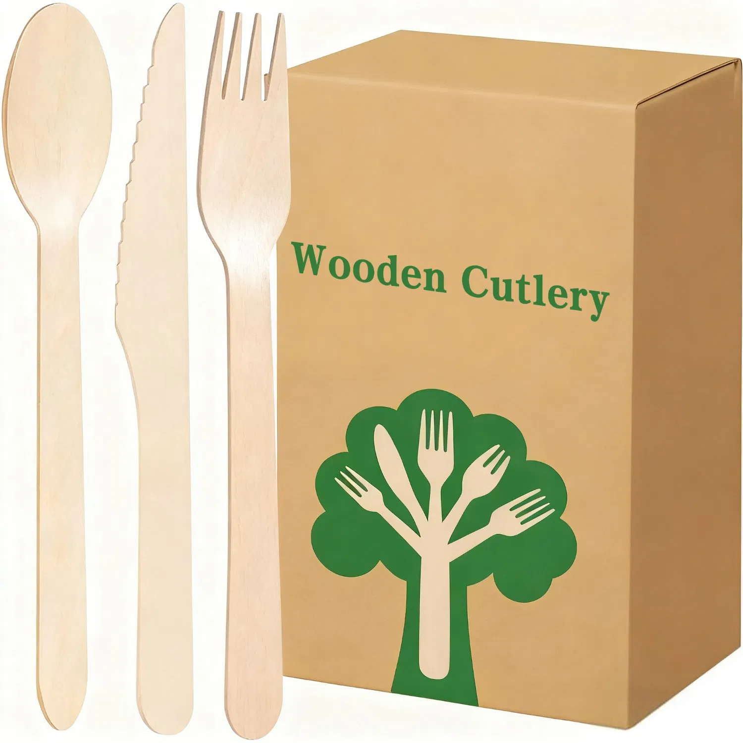 Wholesale Biodegradable Custom Disposable Eco-Friendly Birch Wood Knife, Fork and Spoon Cutlery Wooden Cutlery