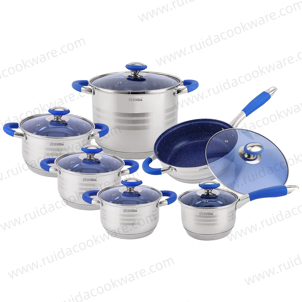 Customized Kitchen Appliance Blue Silicone Stainless Steel Kitchenware Set Cookware