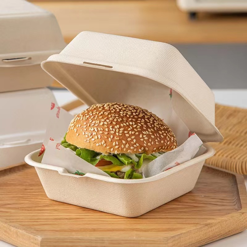 Hot Sale Biodegradable Sugarcane Bagasse Clamshell Take Away Disposable Food Container Tableware