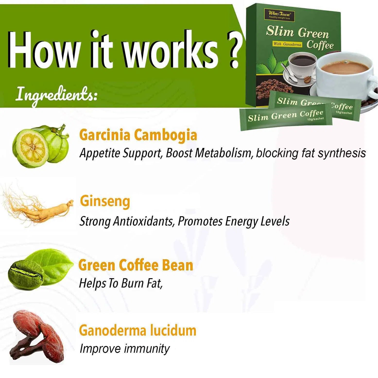 Winstown Slim Green Coffee Diet Healthy Herbal Weight Loss Instant Ganoderma Coffee