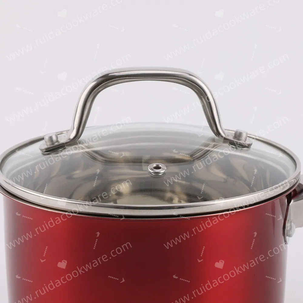 8/10/12PCS Piece Cooking Pots and Pans Red Painting Kitchenware Stainless Steel Cookware
