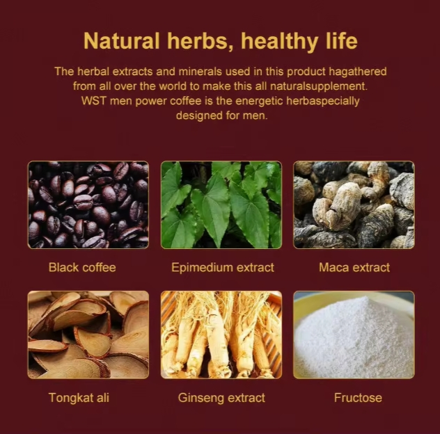 Supplier Natural Herbs Men Powder Energy Black Coffee Increase Energy Improve Physical Strength Men Powder Energy Coffee