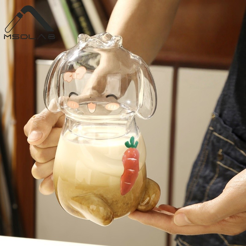 Artistic Rabbit Glass Drinkware with Unique Bead Handle Accessory