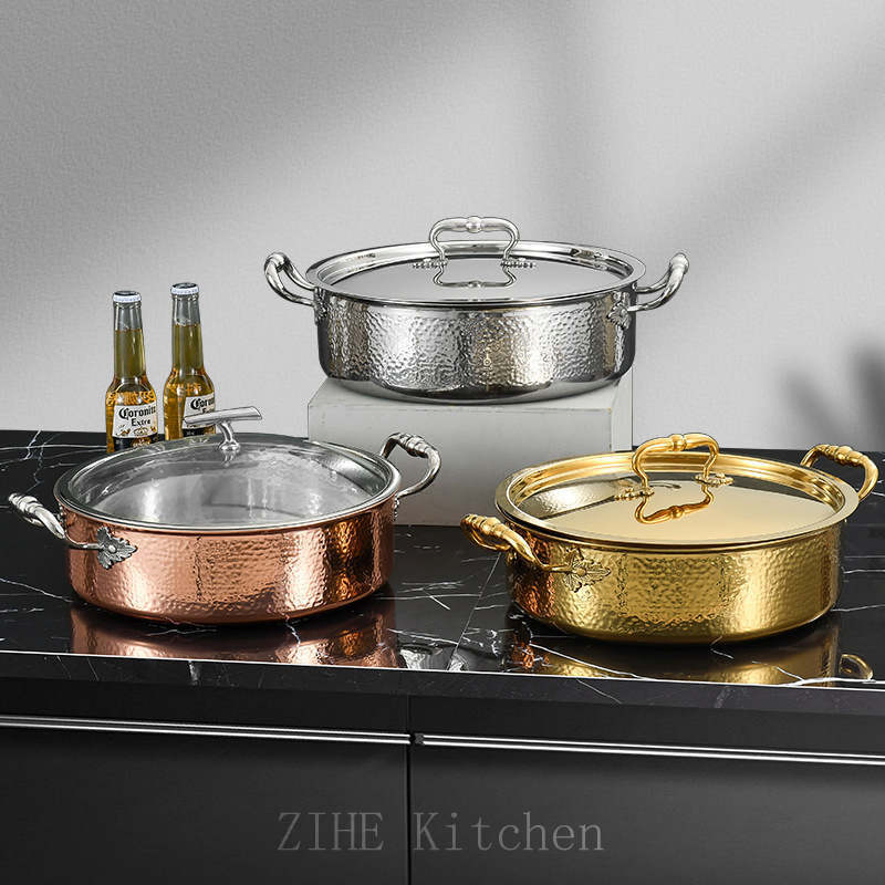 Stainless Steel Golden Double Ear Commercial Induction Cooker and Household Cookware