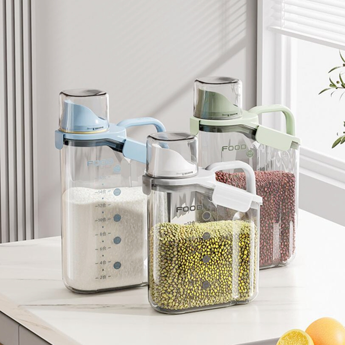 Dry Food Storage Container with Measuring Cup Kitchen Pantry Organizer