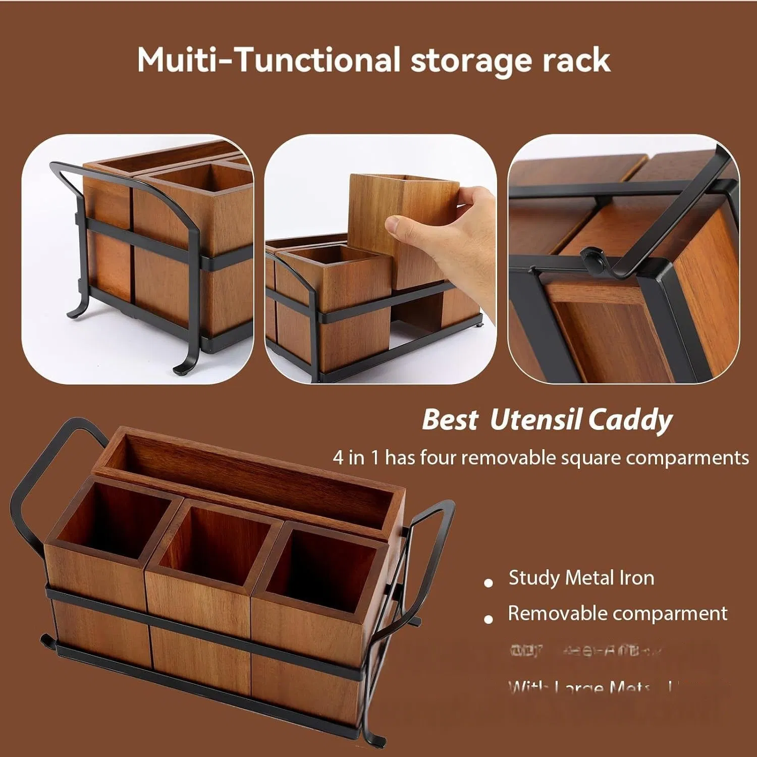 Wholesale Price OEM Manufacturer Personalized Customed Wooden Cutlery Organizer Box Compartment Utensil Storage Box Portable Kitchen Organizer