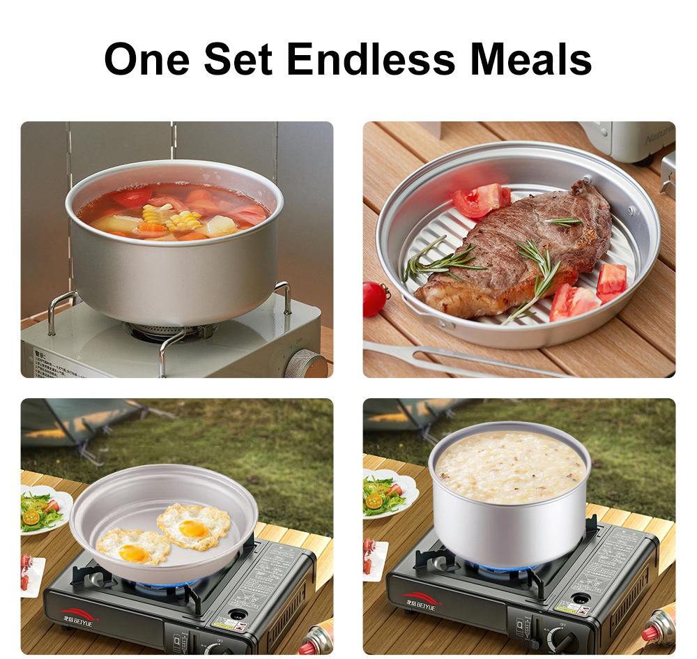 Portable 8PCS Camping Cookware Set: Innovative Aluminum Mess Kit for Outdoor Adventures