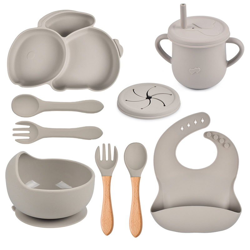 Silicone Dinner Plate Bowl and Spoon Silicone Baby Feeding Set Baby Tableware