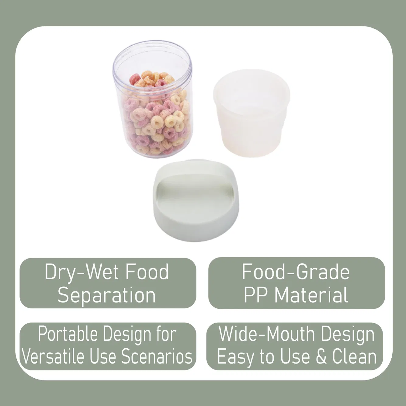 Collapsible Food Storage Container Dry Wet Separation Portable Wide-Mouth Bpafree PP-Jar