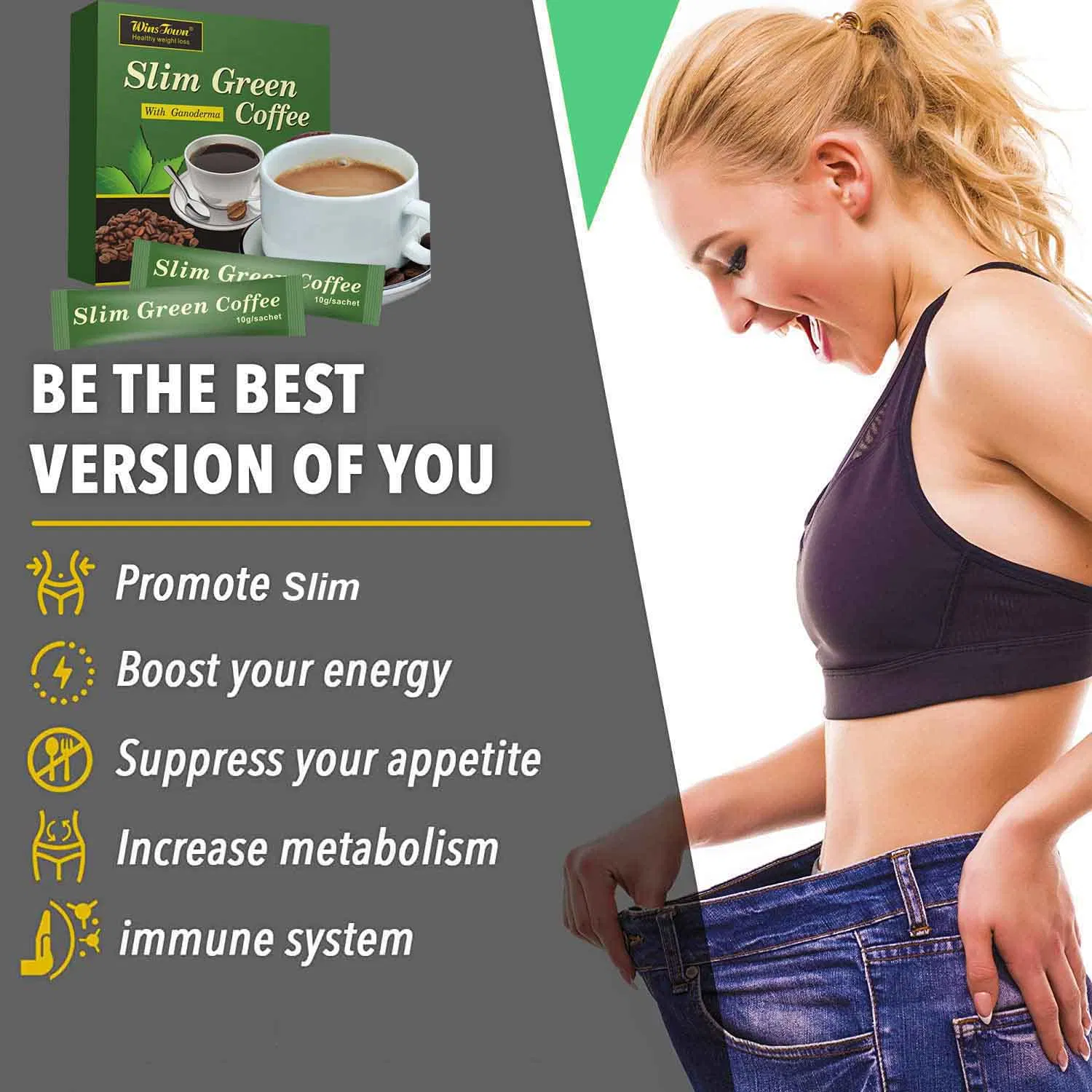 Winstown Slim Green Coffee Diet Healthy Herbal Weight Loss Instant Ganoderma Coffee