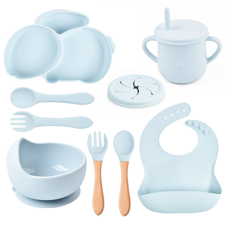 Silicone Dinner Plate Bowl and Spoon Silicone Baby Feeding Set Baby Tableware