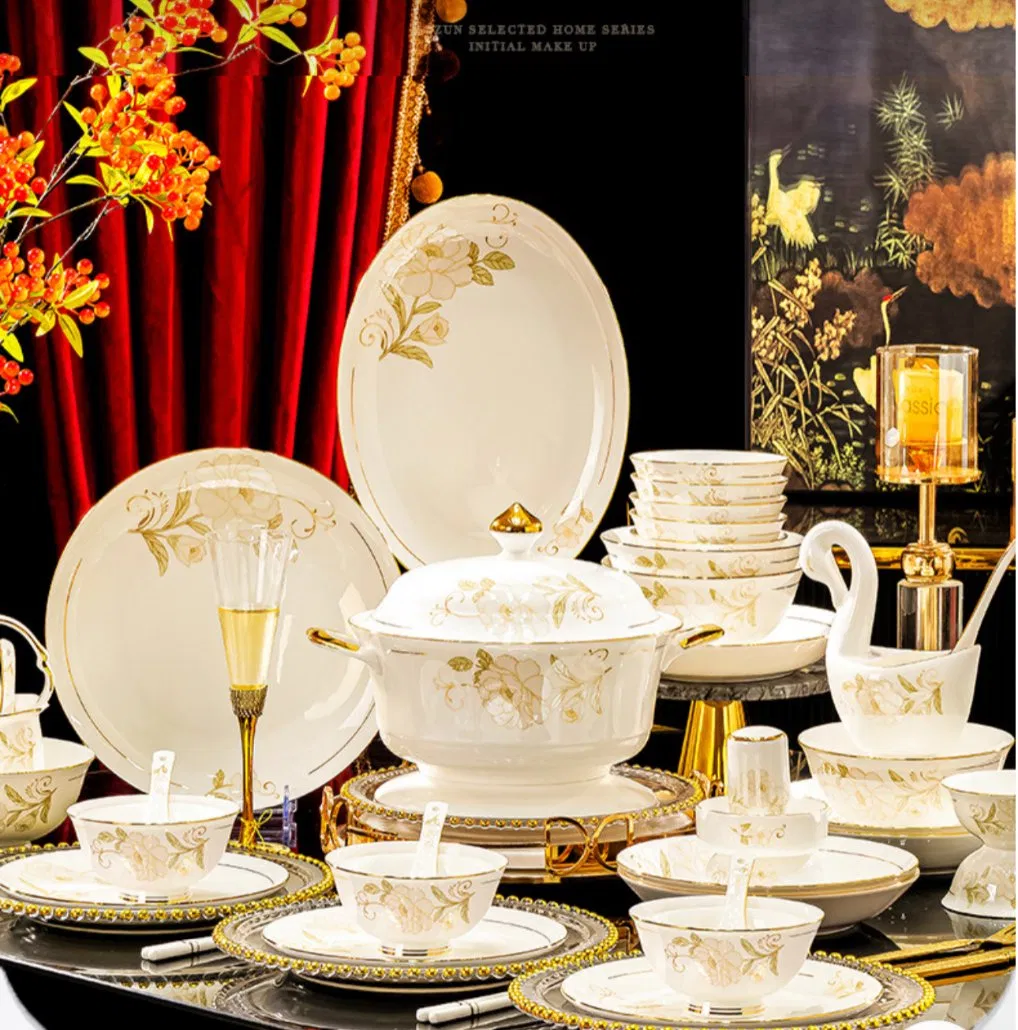 12/16/18 PCS Porcelain Tableware Printing Design Ceramic Dinner Plate Bowl Dinnerware Sets Suitable for 4/6 People