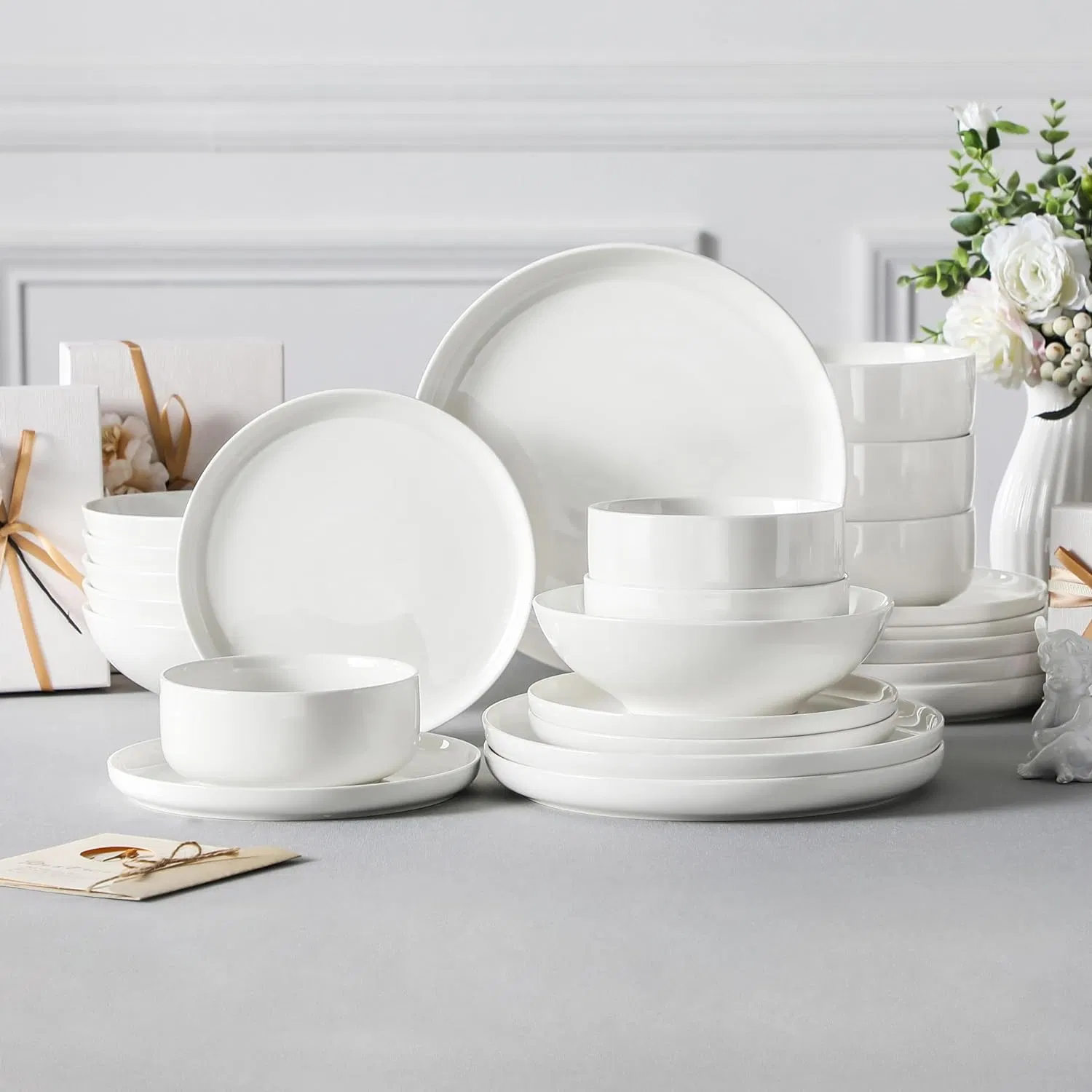 Hot-Selling Eco-Friendly Healthy Lead&Cadmium Free White Luxury 24PCS Dinner Set Dinnerware OEM &ODM Decal Porcelainware Stoneware Crockery Ceramic Tableware