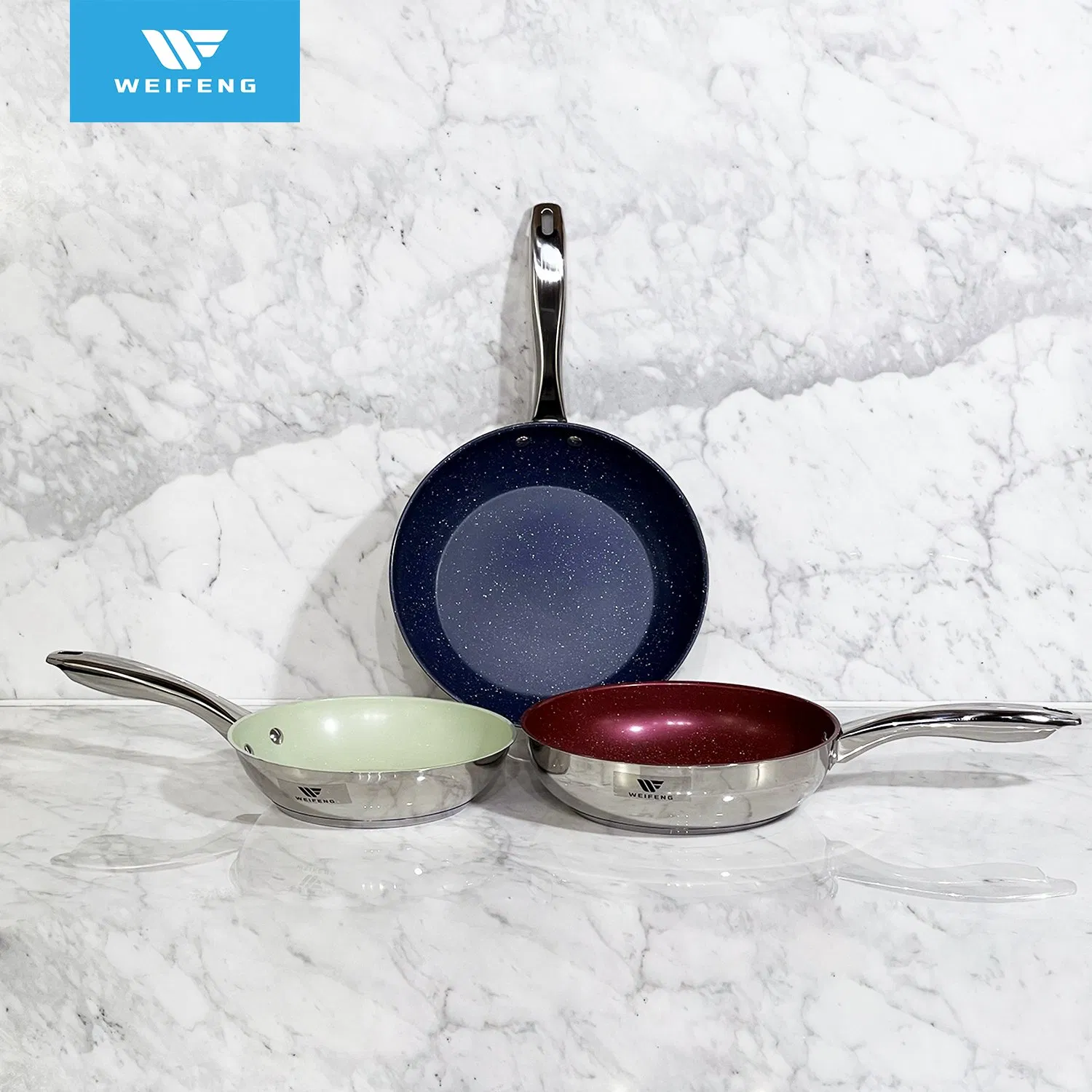 S/S Hollow Handle Colored Non-Stick Coating Fry Pan, Stainless Steel Non-Stick Cookware