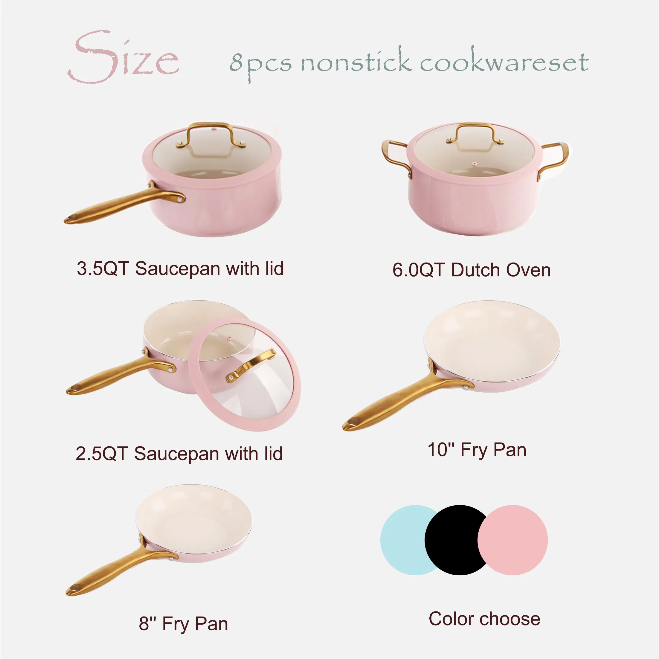 China Factory Price 8PCS Non Stick Ceramic Coating Induction Bottom Aluminum Cookware