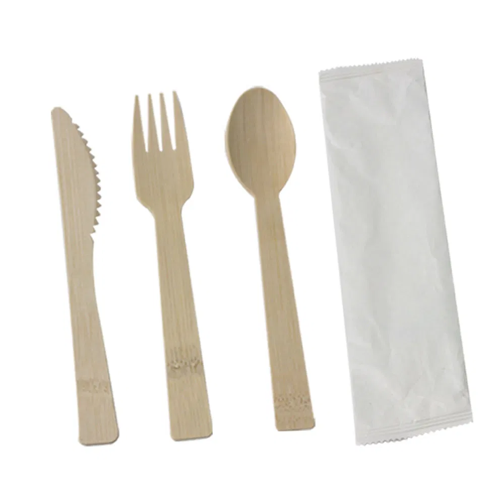 High Quality Disposable Biodegradable Natural Bamboo Cutlery Fork Spoon Knife Set