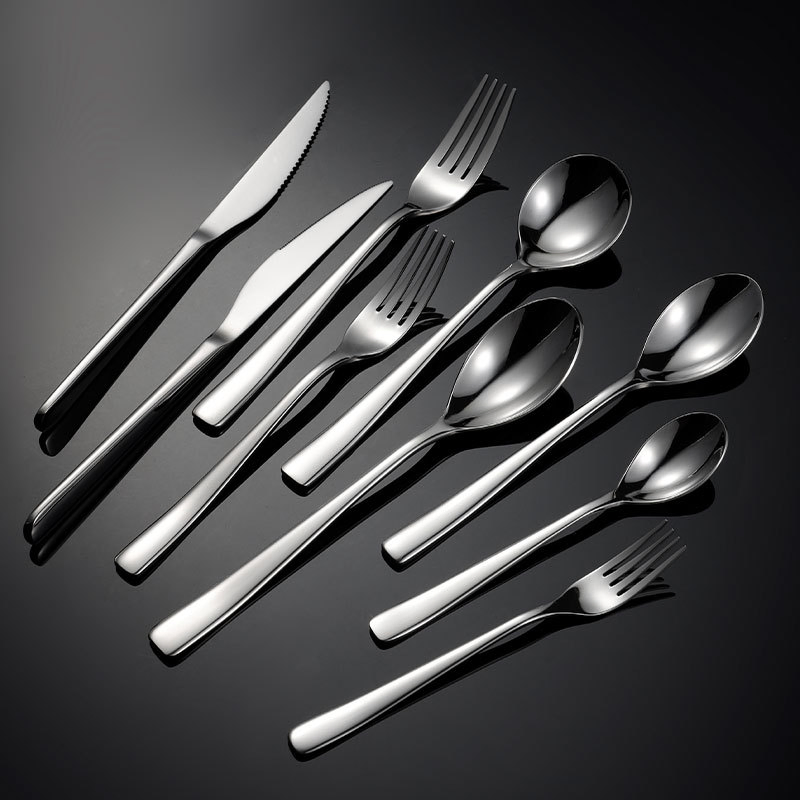 304 Stainless Steel Knife Fork Spoon Set Hotel Heavy Cutlery with Square Handle
